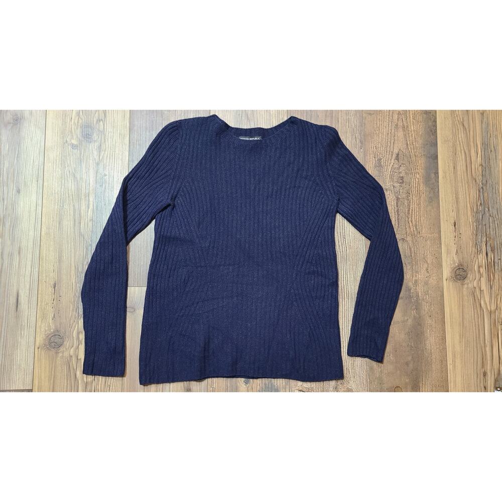 Banana Republic Filpucci Wool Cashmere Blend Sweater Womens M Navy Ribbed Knit